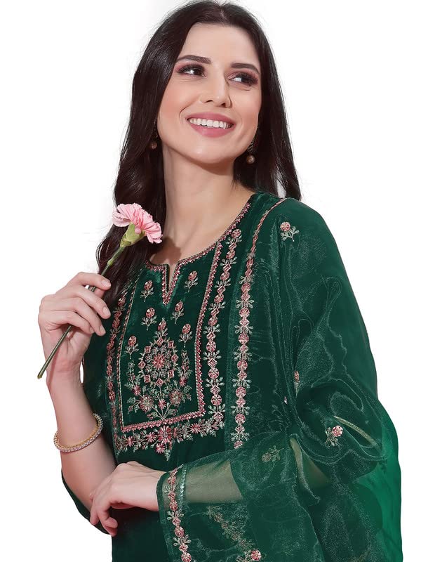 SIRIL Women's  Velvet Embroidery Straight Kurta Set with Dupatta