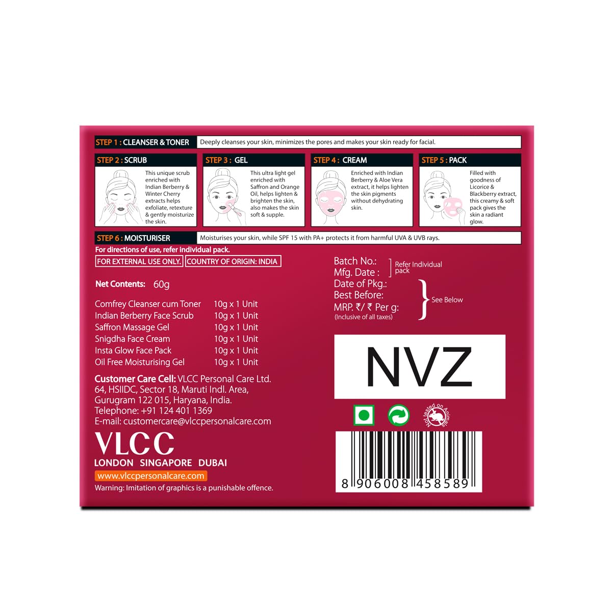 VLCC Party Glow Facial Kit - 60g | Intense Glow For Clear, Bright Skin | Special Occasion at Home Facial | With Indian Berberry, Saffron, Mulberry, and Hazlenut