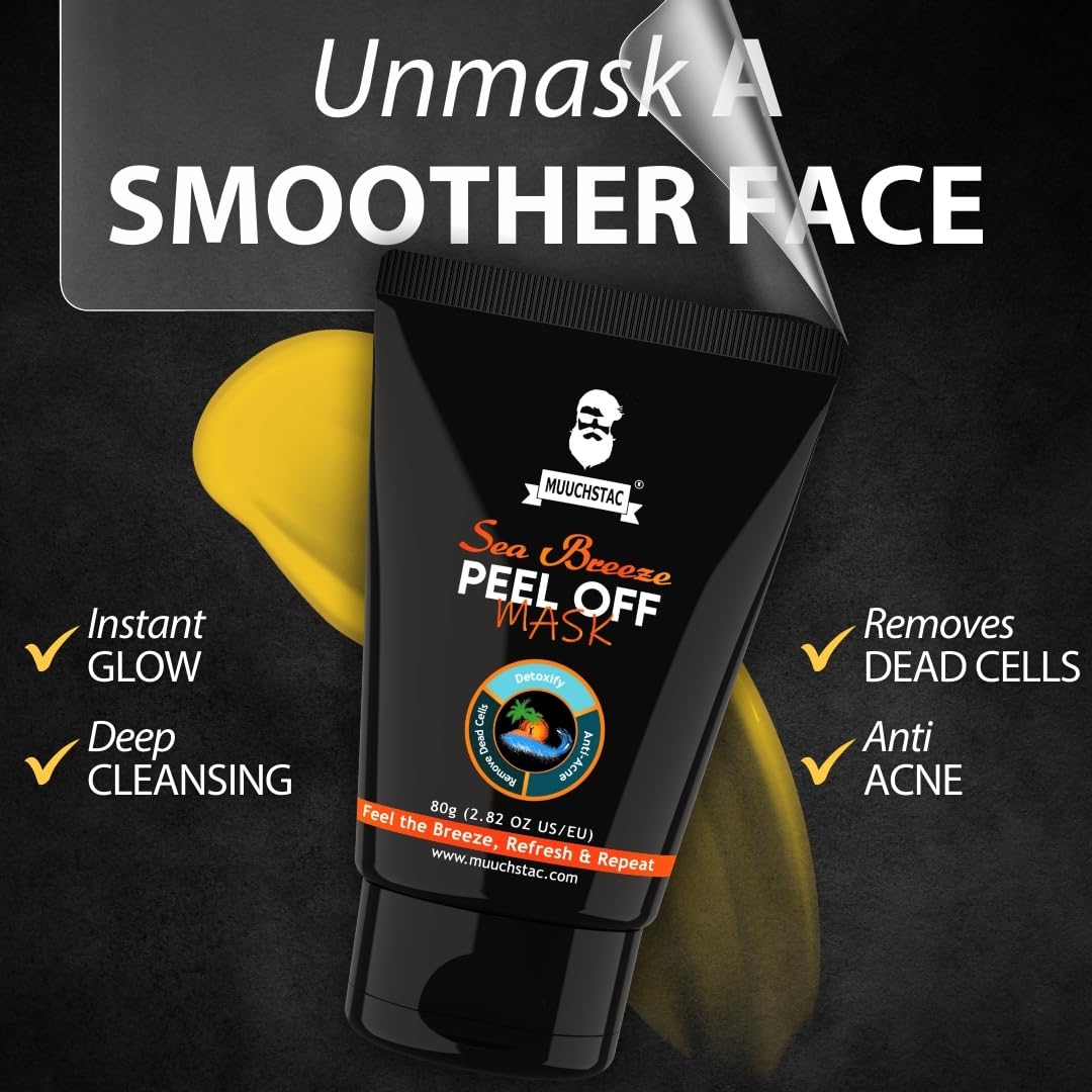 Muuchstac Sea Breeze Peel Off Mask For Men | Blackhead, Acne & Dead Skin Removal Face Pack (Pack of 2, 80 g each)