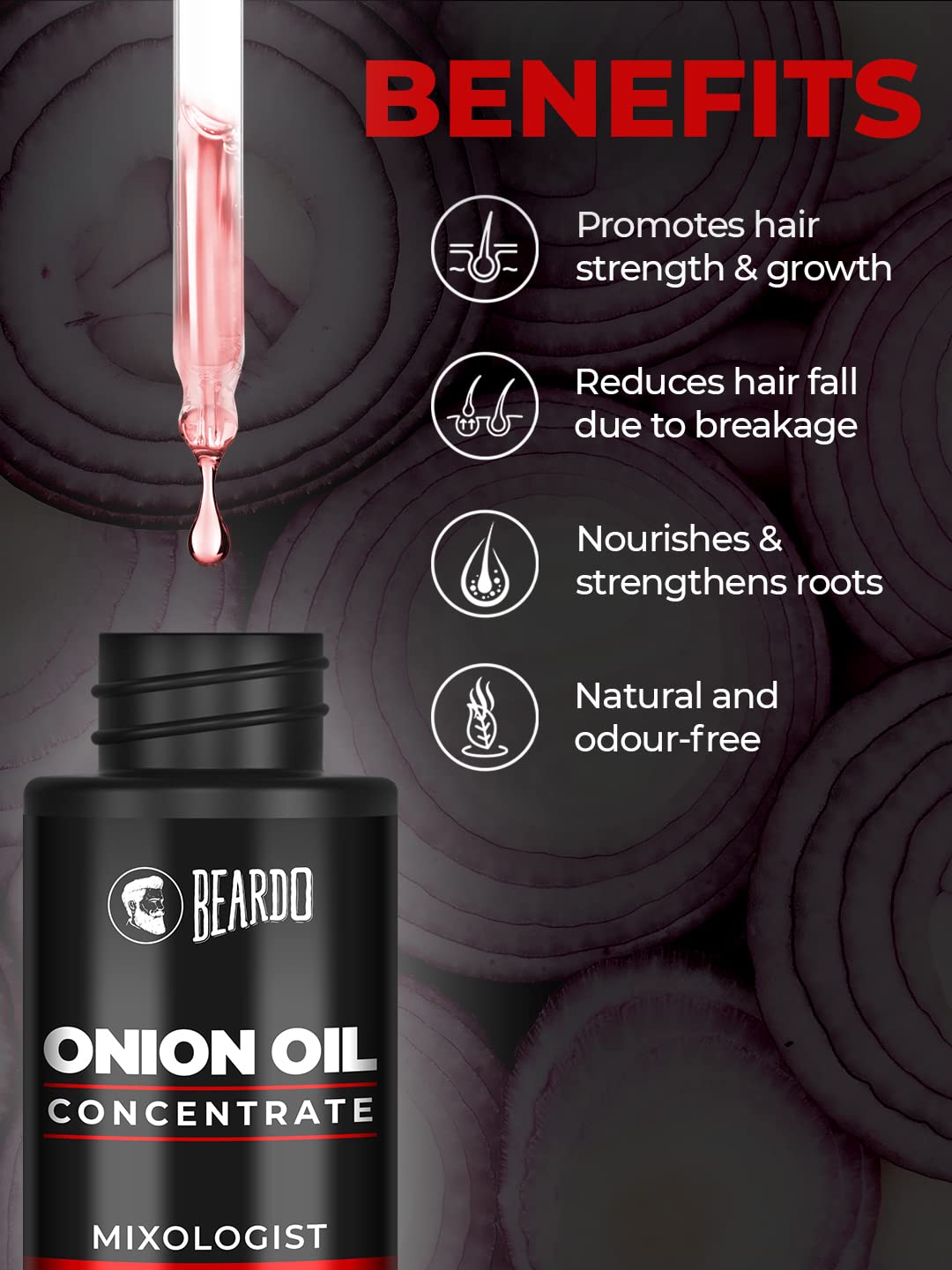 Beardo Onion Oil Concentrate, 25 ml | Onion Hair Oil for Hair Growth | Red Onion Hair Oil & Sunflower Oil | Natural | Non-sticky | Controls Hairfall & strengthen roots