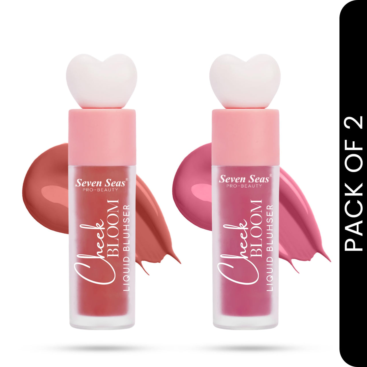 Seven Seas Cheek Bloom Liquid Blusher, 2-in-1 Lip Gloss and Blush, Long Lasting, (Copper Cheeks & Chic Pink) Pack of 2