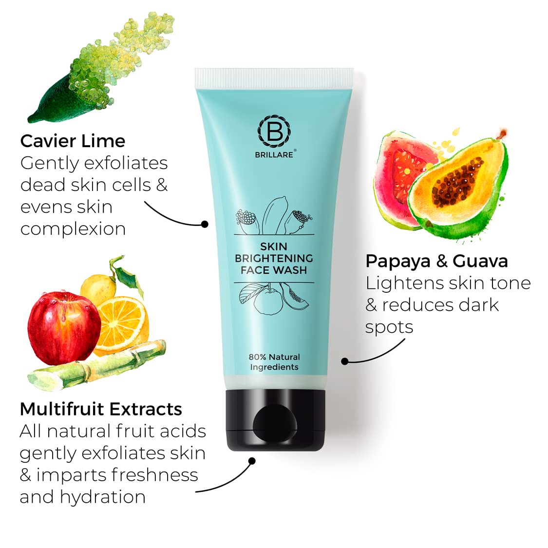 Brillare Professional Skin Brightening Natural Moisturiser With Lime Cavier and Papaya (50 ML) & Brillare Professional Skin Brightening/Lightening Face Wash, 100 ml Combo