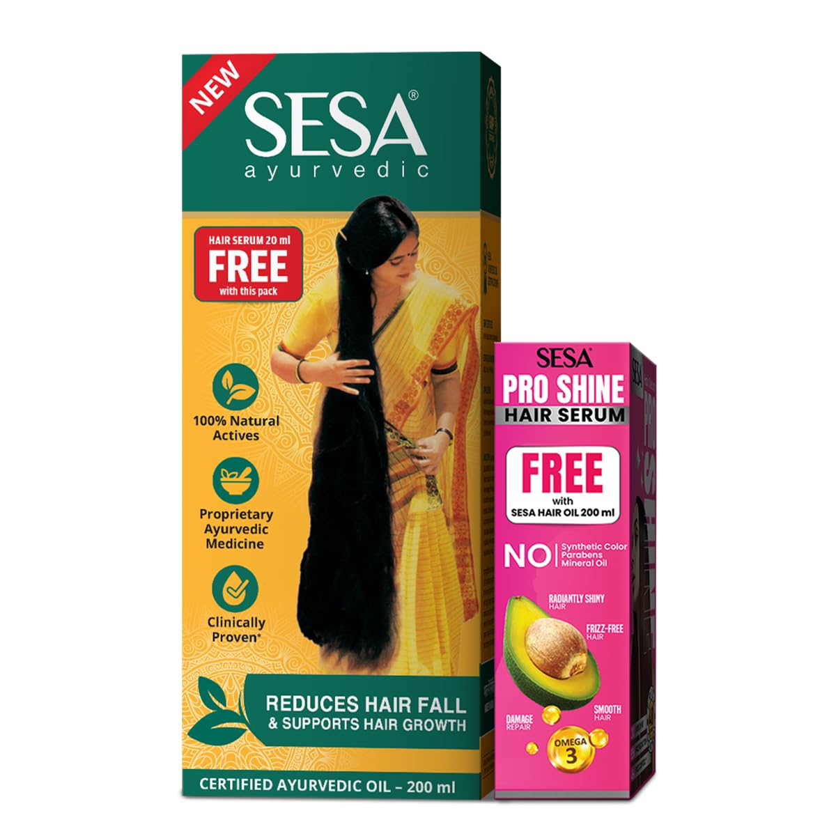 SESA Ayurvedic Hair Oil 200 ml with Free Hair Serum 20 ml With Bhringraj & 17 Rare Herbs With Coconut Oil and 4 Nourishing Oil For Hair Growth Help Control Hair Fall with Easy Oil Applicator For Women and Men