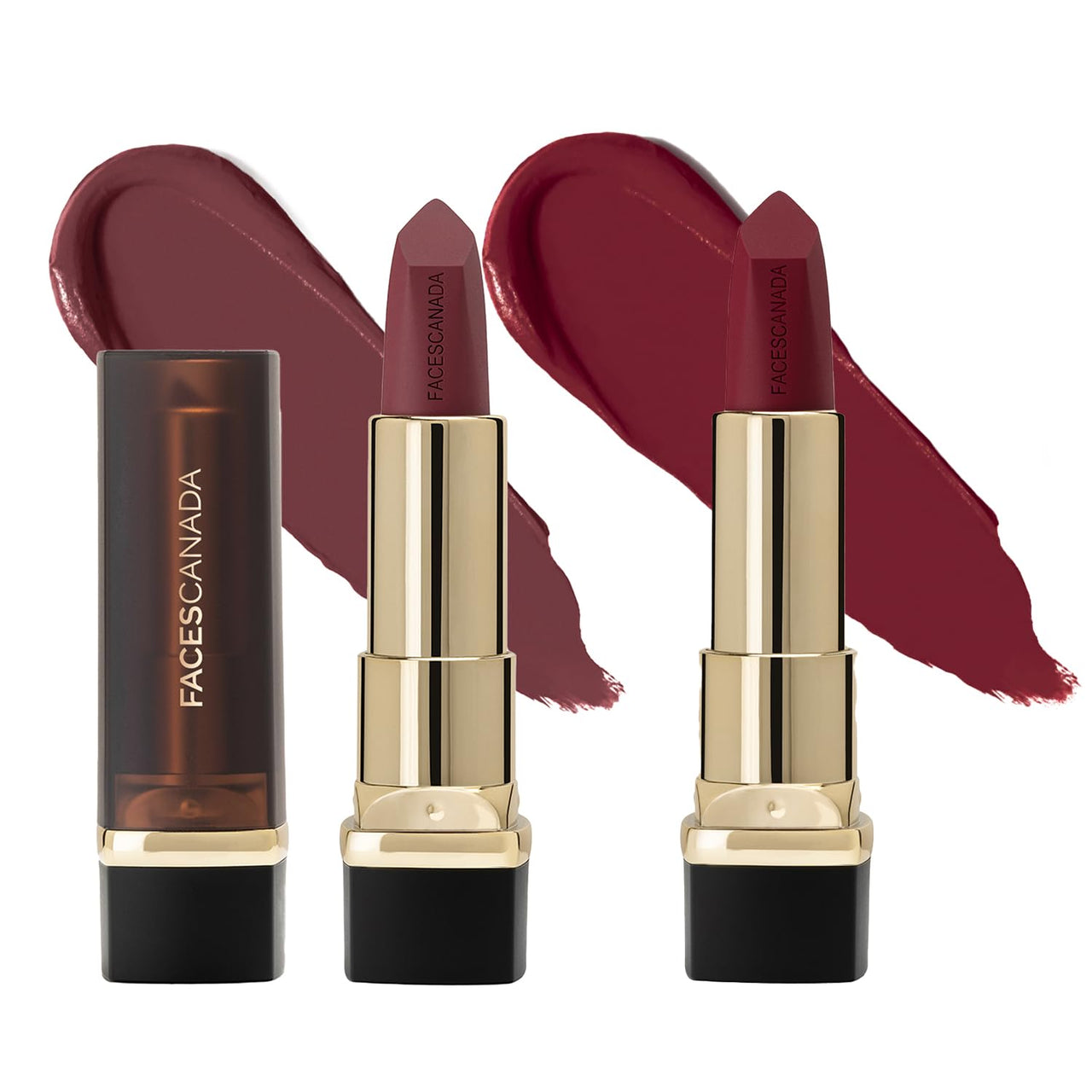 FACES CANADA Festive Hues - Comfy Matte Creme Lipstick Pack of 2 - Oh So Serious & Over And Out (4.2gx2) | Long Stay | Creamy Matte Finish | Intense Color | Single Stroke Smooth Application