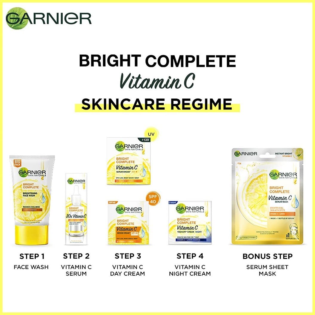 Garnier Skin Naturals, Face Product Pack, Cleansing & Brightening, Bright Complete, 2 items, 195g