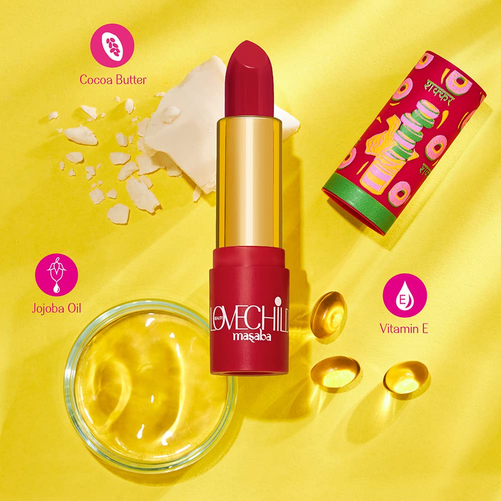 LoveChild Masaba - Twisted - Luxe Matte Lipstick, Keeps Lips Moisturised, Long lasting, Cherry Red, Bullet Matte Lipstick, 4ML