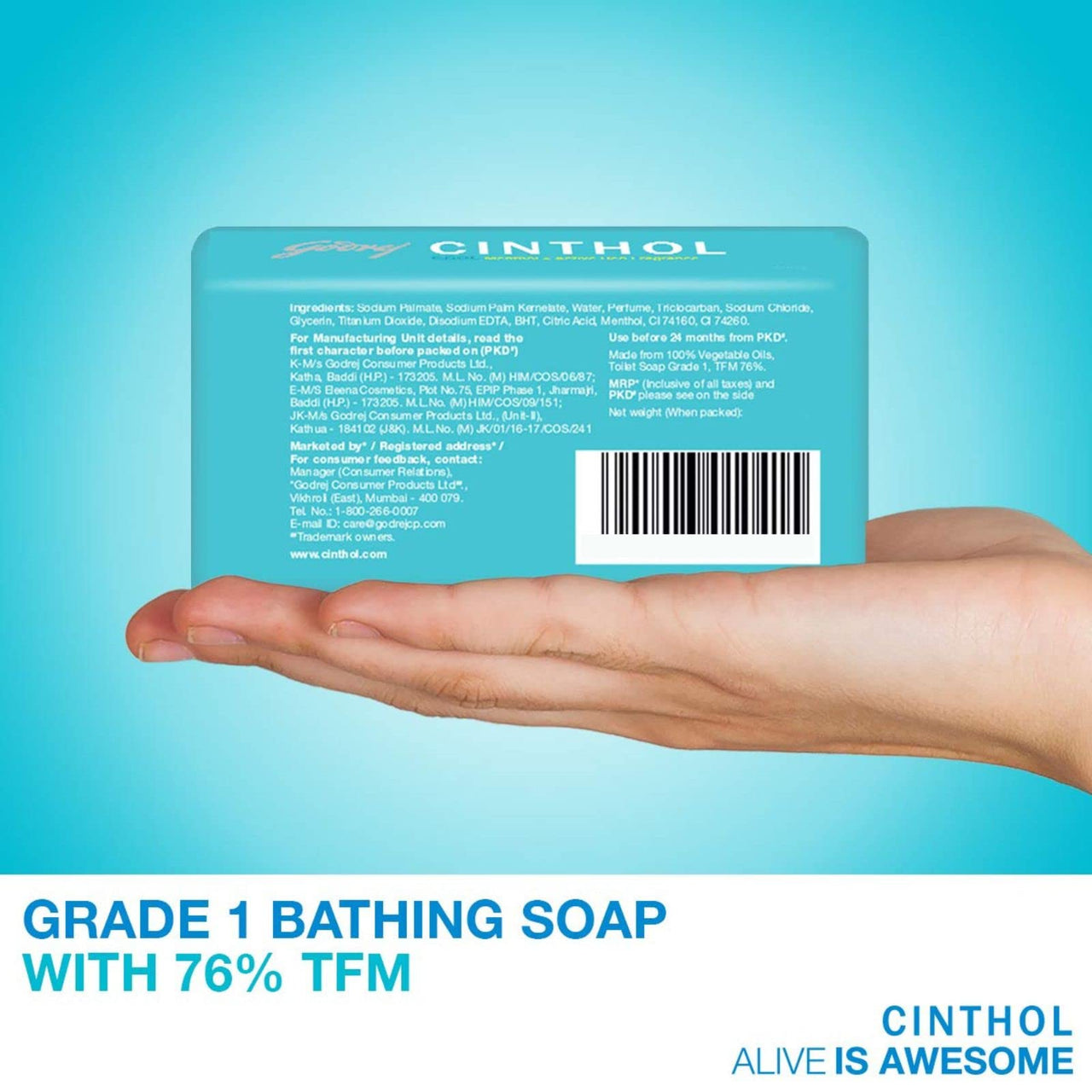 Cinthol Cool Soap, 100g (Pack of 8) | with Icy-cool Menthol | Soaps For Bath | Grade 1 Soap | For All Skin Types