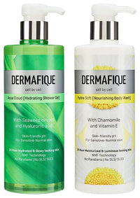 Dermafique Hydra Soft Nourishing Body Wash – 500ml Body Wash Enriched with Vitamin E Chamomile Suitable for Sensitive Normal Skin Balances Skin pH Aqua Cloud Hydrating Shower Gel – 500ml