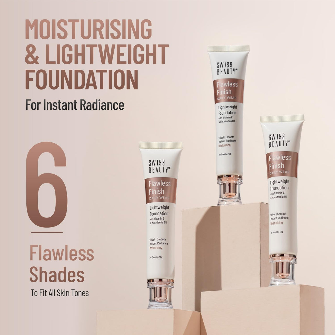 Swiss Beauty Flawless Finish Foundation | Medium Coverage | Lightweight |Oil-Free Formula |Radiant Finish | Shade - Natural Nude, 50gm