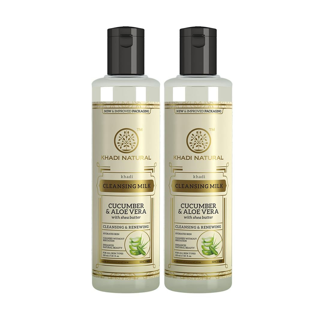KHADI NATURAL Cucumber and Aloevera Cleansing Milk | Make up Remover | with Shea/Kokum Butter | For All Skin Types |Pack of 2 | (210 * 2) (420 ml)