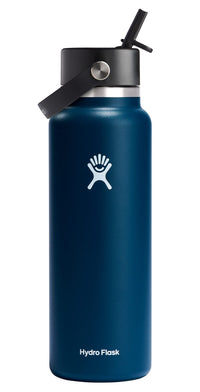 Hydro Flask Stainless Steel Wide Mouth Water Bottle with Flex Straw Lid and Double-Wall Vacuum Insulation Indigo 40 Oz