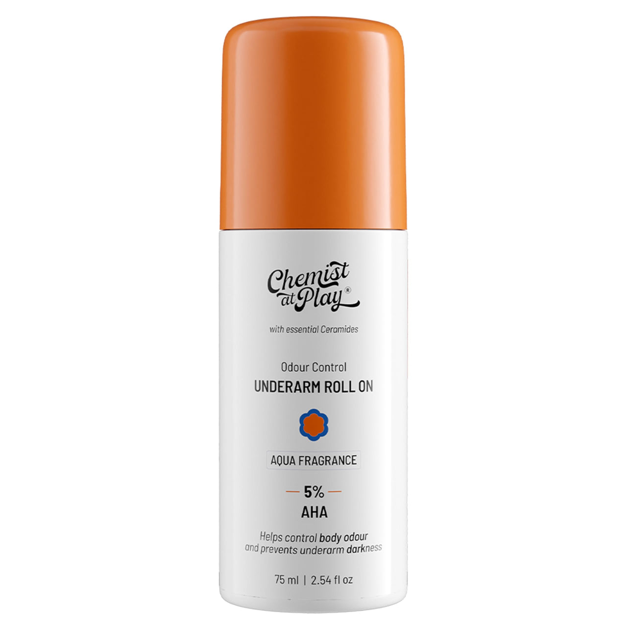 Chemist at Play UnderArm Roll-On with 5% AHA, Lactic Acid & 1% Mandelic Acid | Prevents Body Odour, Brightens Skin & Exfoliates Underarm | Fades Pigmentation & Kills Bacteria | For Sensitive Skin | Aqua Fragrance | Alcohol Free - 75ml