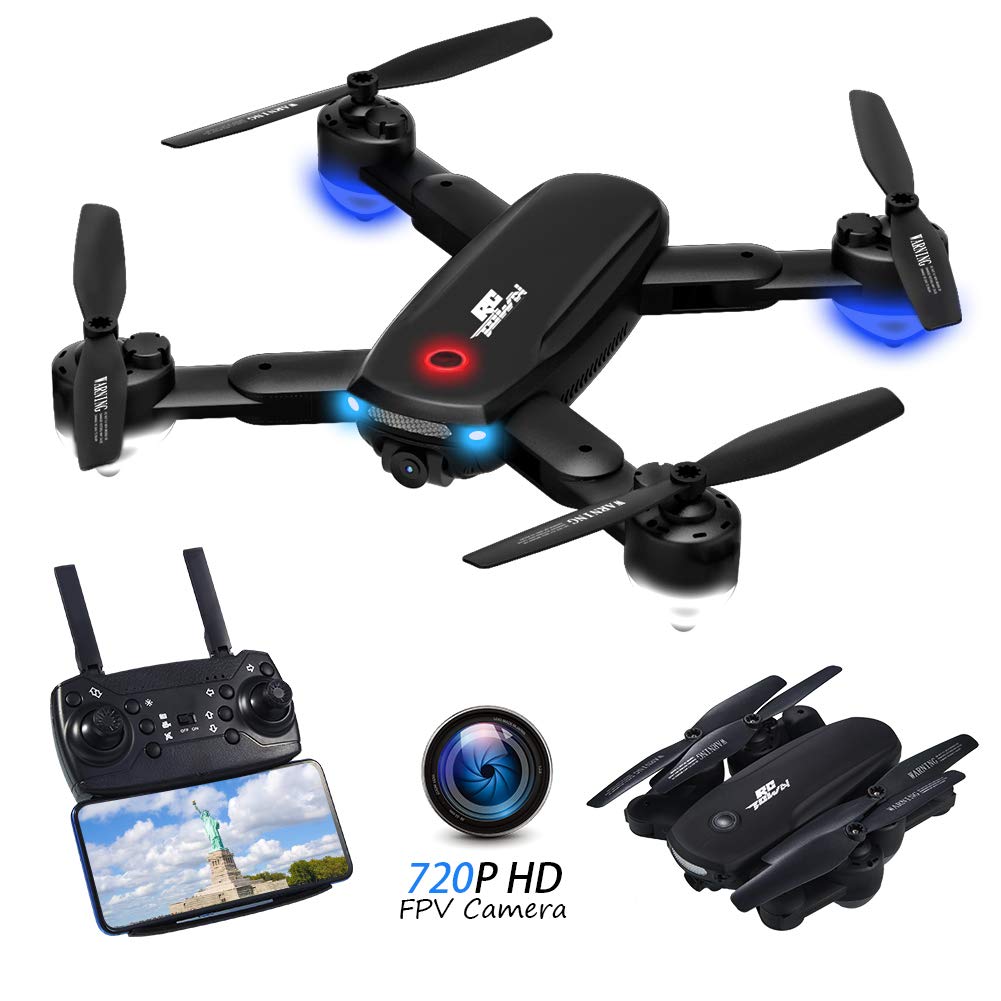 Foldable Drone with 720P Camera for Adults - R10 WiFi FPV RC Quadcopter with Altitude Hold - Gesture Photography - APP Control - Includes 2 Batteries