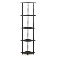 Furinno Turn-N-Tube 4-Tier Corner Display Rack Multipurpose Shelving Unit, Dark Brown Grain/Black 4-Tier Round Tube