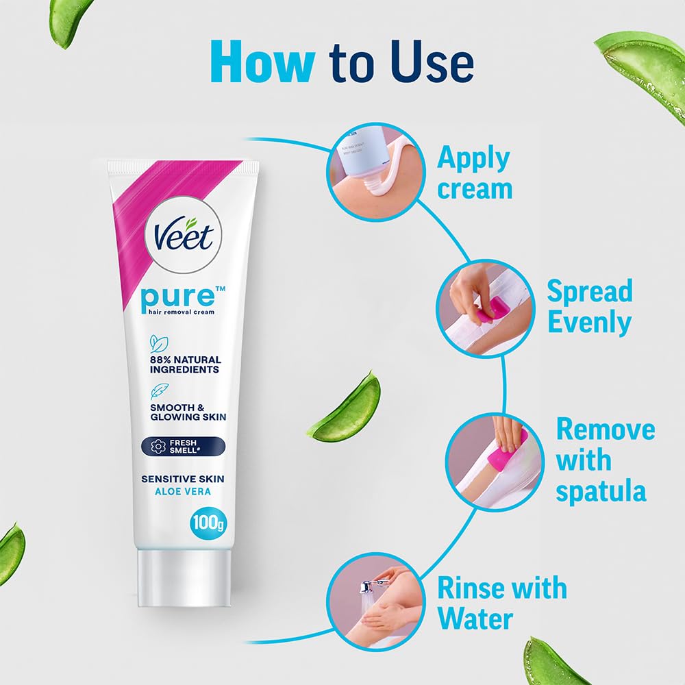 Veet Pure Hair Removal Cream for Women For Sensitive Skin - 100g Pack Of 2 | Suitable for Legs, Underarms, Bikini Line, Arms