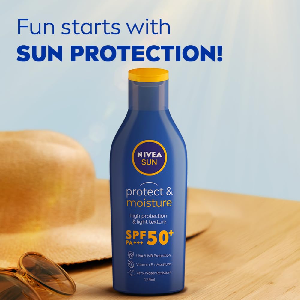 NIVEA Sun Protect And Normal Moisture 125Ml Spf 50 Advanced Sunscreen For Instant Protection| Pa+++ Uva - Uvb Protection System| Vitamin E + Moisture| Very Water Resistant| For Men & Women