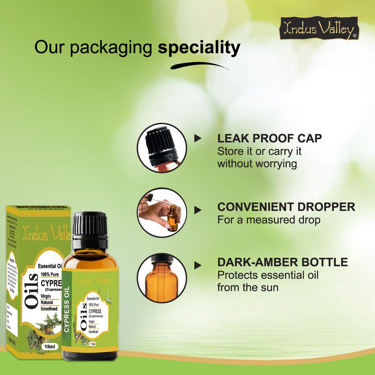 Indus Valley 100% Pure Natural & Organic, Undiluted Cypress Essential Oil with Glass Dropper for Skin, Hair Care -15ml