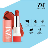 ZM Zayn & Myza Rich Matte Lipstick | Smooth and Light Weight | Intense Color in one Swipe | High Pigmentation Bullet Lip Stick Enriched with Argan oil, Murumuru and Shea Butter, (Prep Show, 4.2 G)