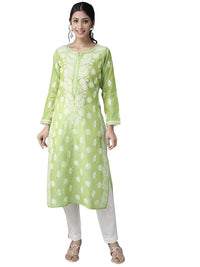 Ada Hand Embroidered New Lucknowi Chikankari Chanderi Kurta Kurti for Women A411175