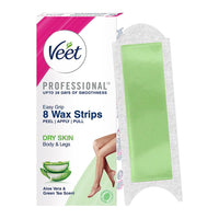 Veet Professional Waxing Strips Kit for Dry Skin, 8 Strips | Gel Wax Hair Removal for Women | Up to 28 Days of Smoothness | No Wax Heater or Wax Beans Required