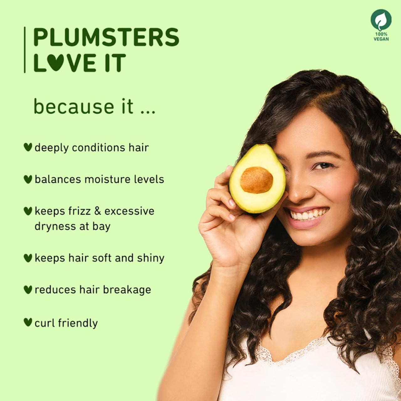 Plum Avocado Fresh Hair Mask For Dry And Frizzy Hair I With Argan Oil & Shea Butter | Hair Mask For Frizzy, Curly Hair I 80 Gm, 1 Count