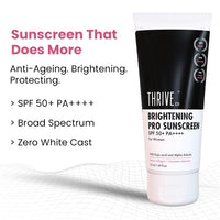ThriveCo Brightening Pro Sunscreen for Women | SPF 50+ Pa++++ | Zero White Cast | Kojic acid, Vitamin C & Diacnemide™ | Non-sticky & Anti-Ageing | Boosts Collagen, Fades Dark Spots & Wrinkles | 50ml