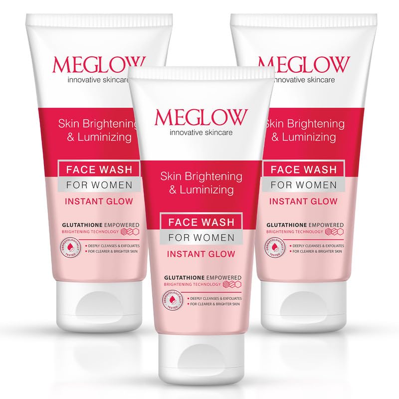 Meglow Skin Brightening & Luminizing Face Wash | Removes Dirt & Impurities for Instant Glow | Enriched with Vitamin C & Aloe Vera to Hydrate, Refresh & Revitalize SkinPack of 3 (100g each)