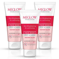 Meglow Skin Brightening & Luminizing Face Wash | Removes Dirt & Impurities for Instant Glow | Enriched with Vitamin C & Aloe Vera to Hydrate, Refresh & Revitalize SkinPack of 3 (100g each)