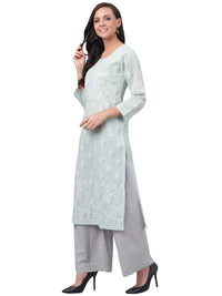 Ada Hand Embroidered Lucknowi Chikankari Straight Cotton Kurti Kurta for Women A220999 White 2XL
