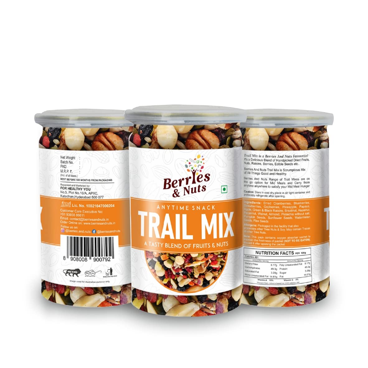 Berries And Nuts Trail Mix, Berries Mix & Seed Mix Combo | Trail Mix 200 Grams, Berries Mix 200 & Seed Mix 200 Grams
