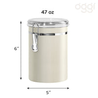Oggi Stainless Steel Kitchen Canister 47 fl oz, Gray - Airtight Clamp Lid, Clear See-Thru Top - Ideal for Kitchen Storage, Food Storage, Pantry Storage. Large Size 5
