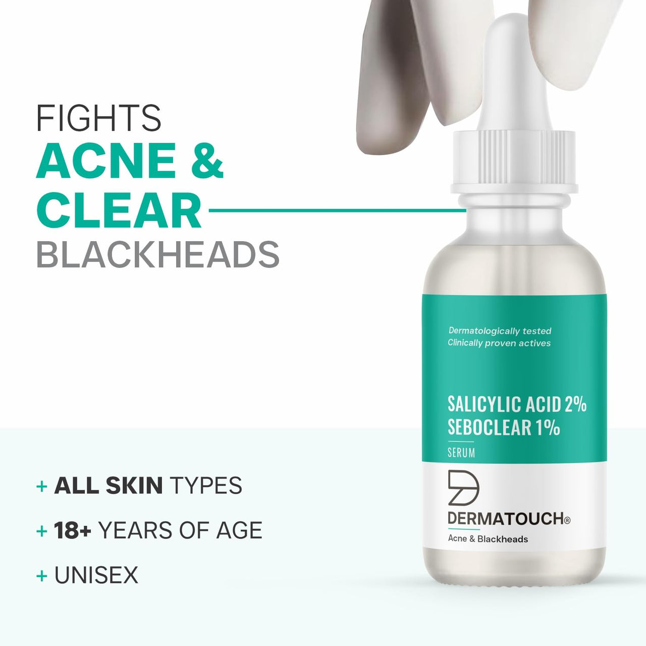 DERMATOUCH Salicylic Acid 2% Seboclear w/w 1% Face Serum | For Acne & Blackheads | Specially for Acne-prone & Oily Skin | 30ml
