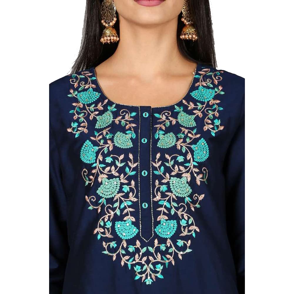 Kashish Women's  Viscose Embroidered Round Neck Straight Fit Kurta