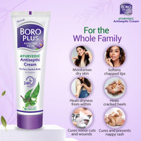 BOROPLUS Antiseptic Cream, 24 Hour Moisturisation, Ayurvedic, Neem, Tulsi & Aloe Vera, 80ml (Pack of 3)
