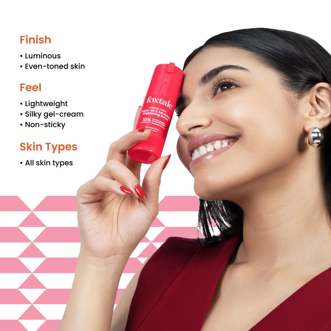 Foxtale 10% Vitamin C + Glutathione Complex Serum, Brightens skin in 3 days, Fades melasma & dark spots, Evens Skin tone, Gentle & Non-irritating, For All Skin types, Men & Women