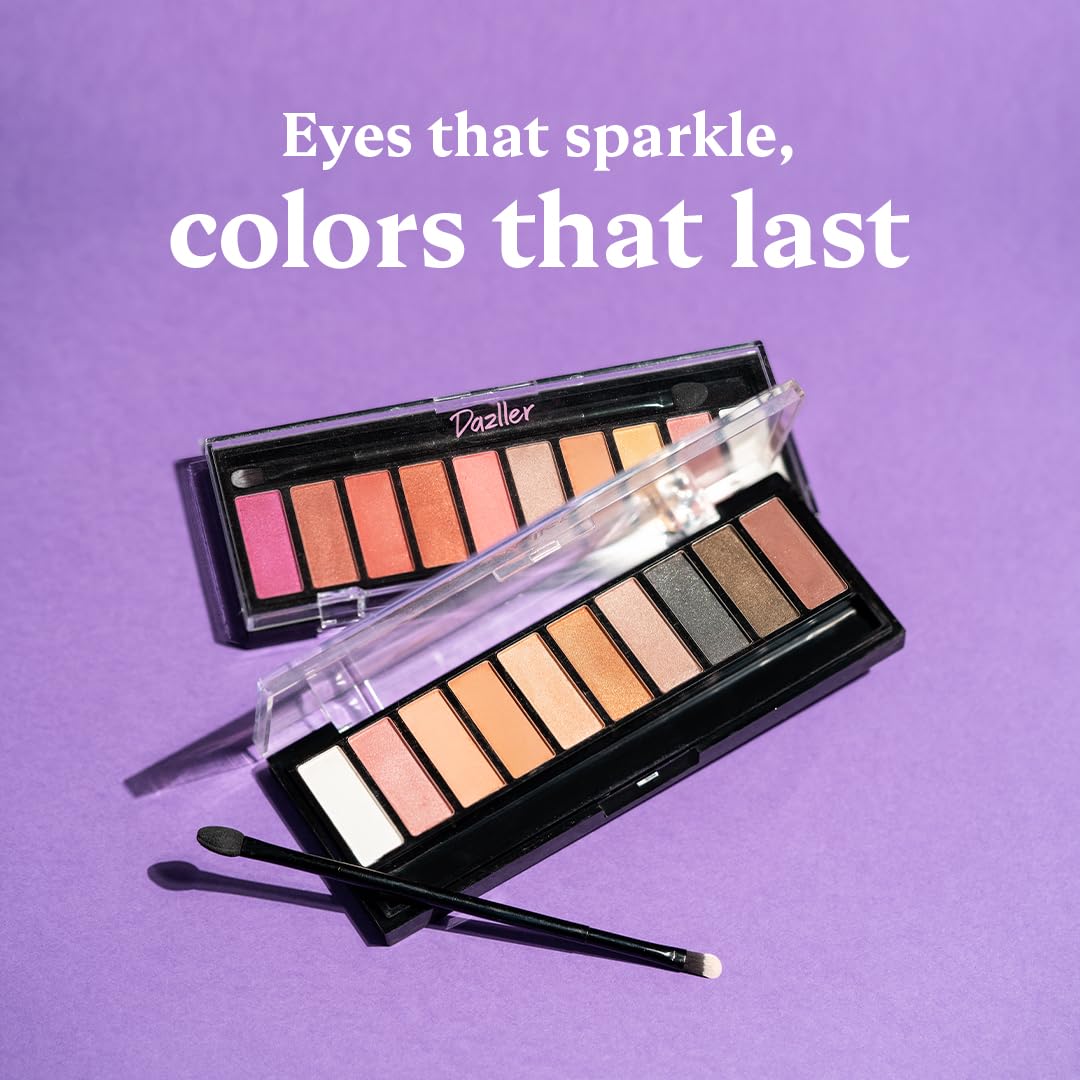 Dazller Eyeshadow 10-in-1 Palette,10g, DES2, Velvety Texture, No Patchiness, Easy blending, with Sponge-Brush Applicator (Multicolor)