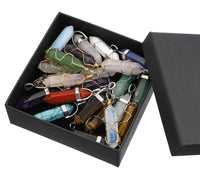 Lezam 24 Pcs Healing Chakra Crystal Pendant Hexagonal Pointed Natural Bullet Shaped Gemstone Wire Wrapped Quartz Stone Charm Pendants for Necklace Jewelry Making(12-12) 24-A