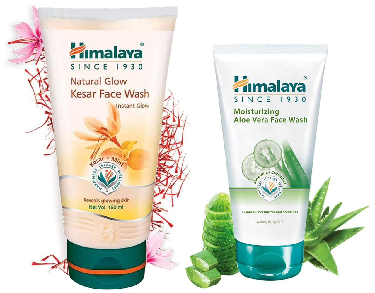 Himalaya Natural Glow Kesar Face Wash, 150ml and Himalaya Herbals Moisturizing Aloe Vera Face Wash,100ml