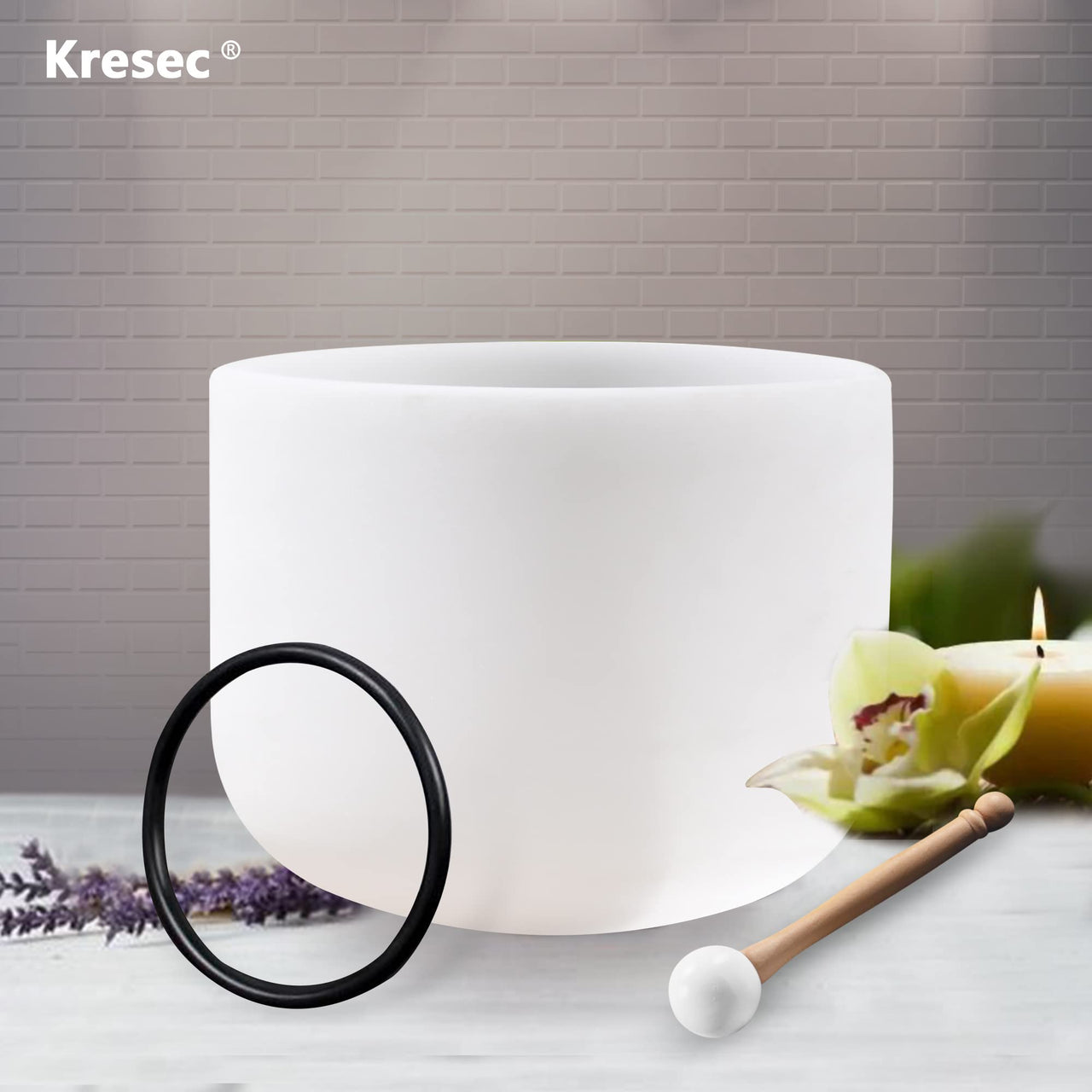 Kresec 8 Inch 432Hz Perfect Pitch Crystal Singing Bowl A Note (±10 cents) Third Eye Chakra with O-ring and Mallet for Meditation, Yoga, Spiritual and Body Healing and Energy Cleansing