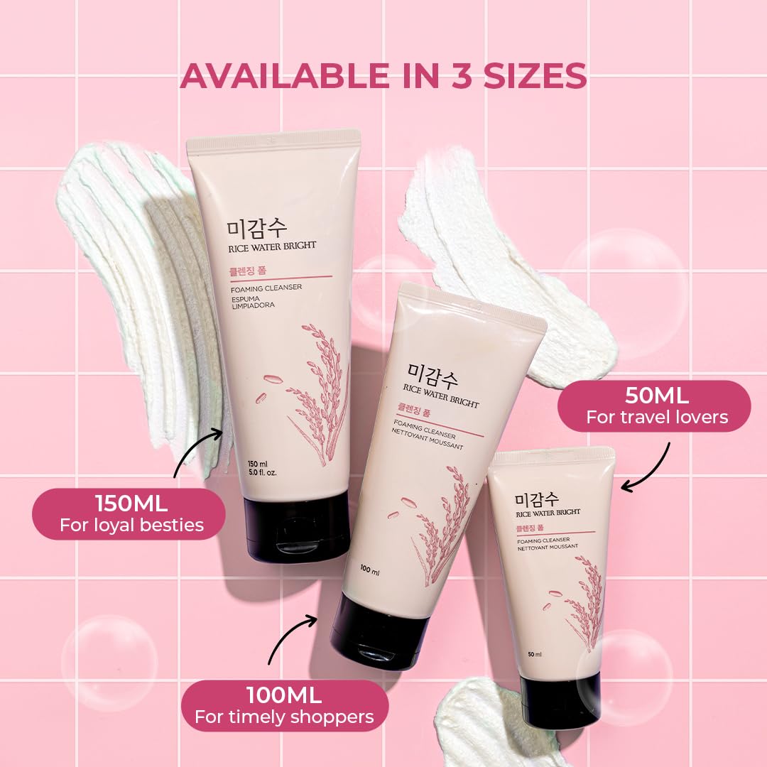 The Face Shop Rice Water Bright Foaming Face Wash 100ml | Face Wash for Glowing Skin | Cleanser for Uneven Skin Tone | Korean Skin Care, For Oily skin