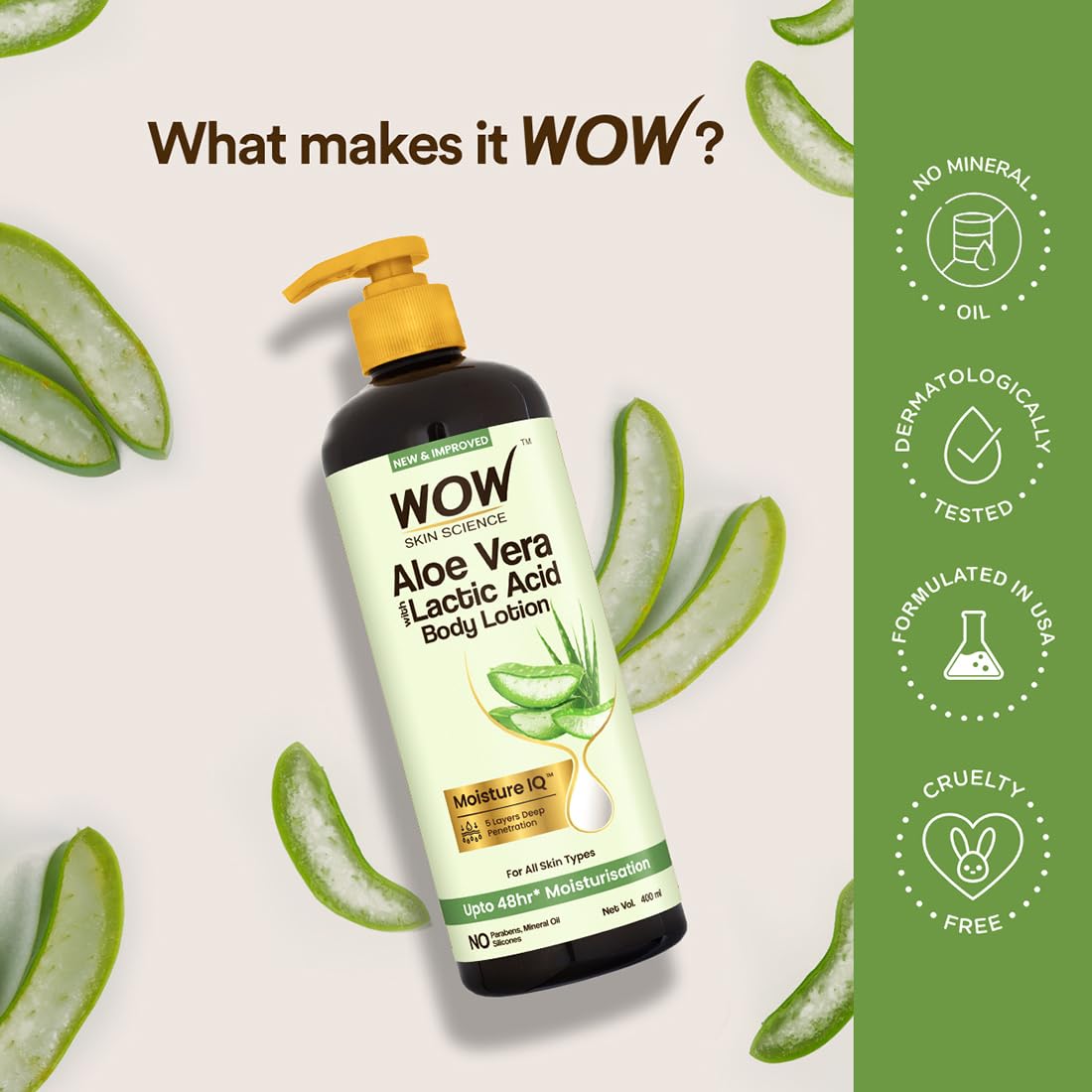 WOW Skin Science Aloe Vera Body Lotion for Ultra Light Hydration - All Skin Type - 400ml