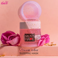 Iba Must Have Dream Glow Sleeping Mask with 24K Gold Overnight Radiant Face Pack For Glowing & Hydrating Skin, Night Gel Mask with Rose Water, Hyaluronic Acid Improve Skin Glow | Halal Certified & Vegan (100g)