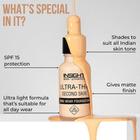 INSIGHT Cosmetics Ultra-Thin Second Skin Long Wear Liquid Matte Foundation For All Skin Types| Waterproof Full Coverage Long Lasting | Light Oil Free Face Makeup|20Ml(FD28-02), Pack Of 1