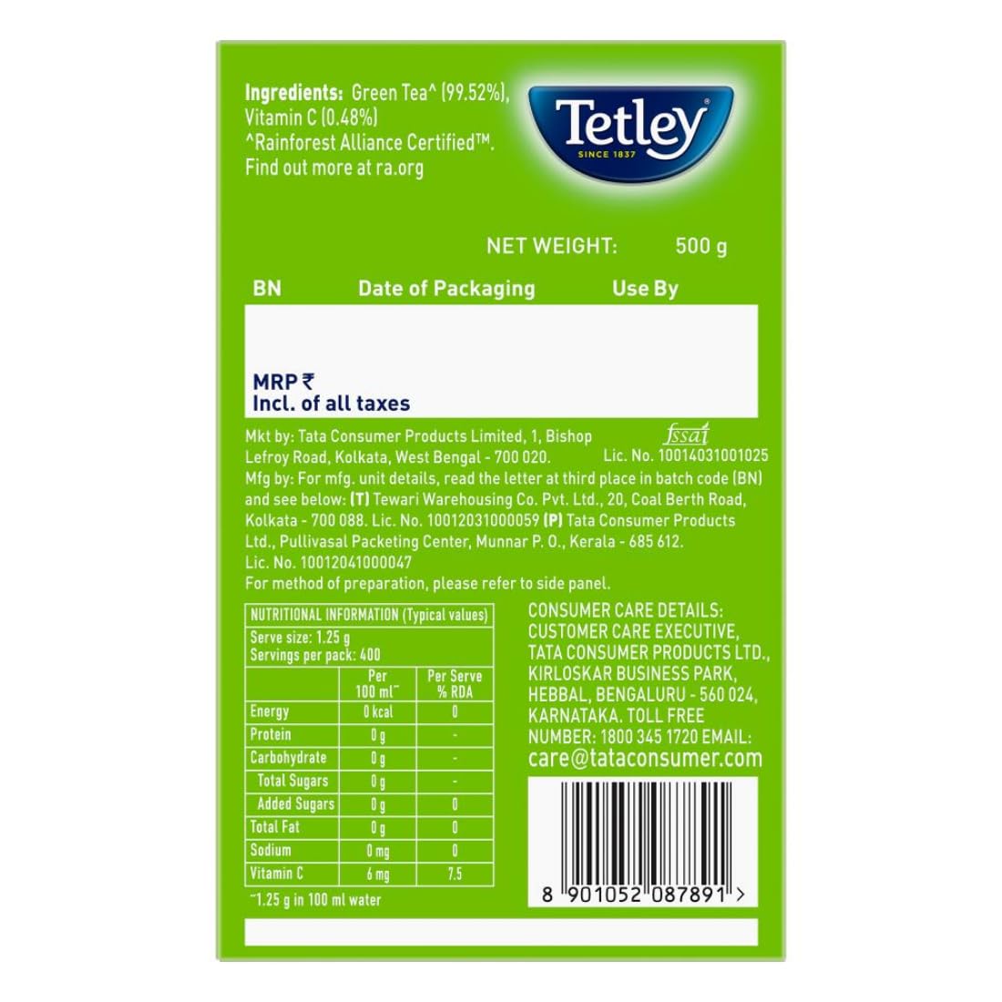 Tetley Loose Green Tea Leaves 500g, Classic Flavour, Immune With Added Vitamin C, Makes 400 Cups, Long Leaf Tea, 5X Antioxidants As An Apple