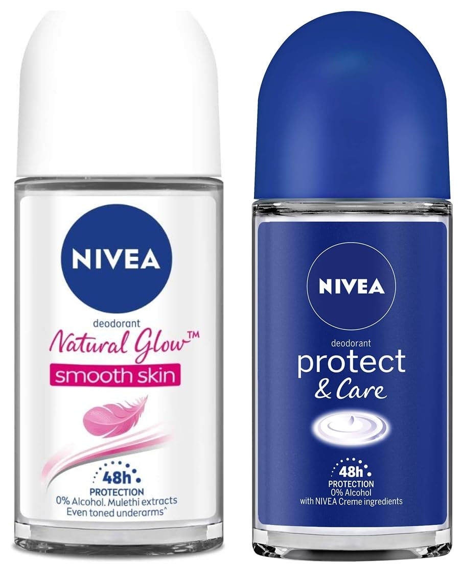 Nivea Deodorant Roll On, Protect & Care for Unisex, 50ml And Deodorant Roll-on, Whitening Smooth Skin for Unisex, 50ml