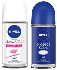 Nivea Deodorant Roll On, Protect & Care for Unisex, 50ml And Deodorant Roll-on, Whitening Smooth Skin for Unisex, 50ml