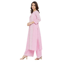 Tissu Women's  Cotton Pink & White Floral Printed Kurta with Palazzo L