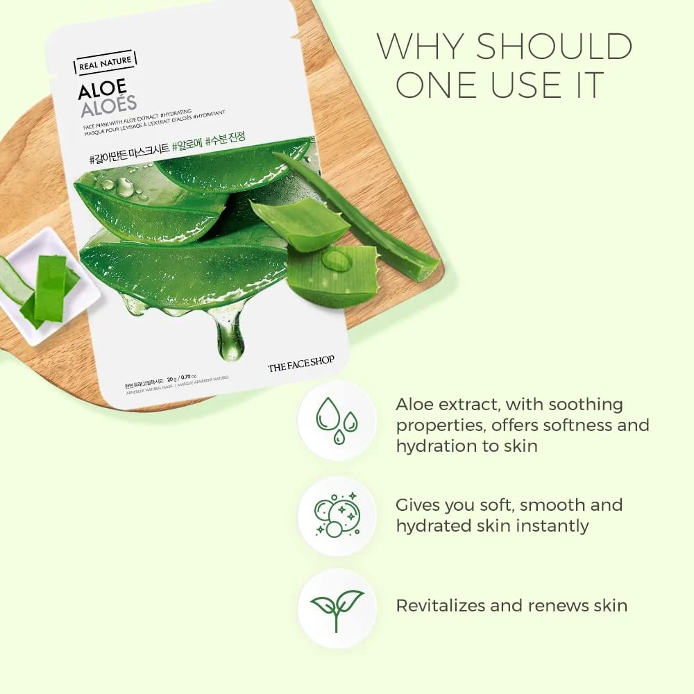 The Face Shop Real Nature Daily Glow Sheet Mask for Glowing Skin & Hydration | Facial Mask with Serum | Korean Sheet Mask For Unisex (Pack of 10) (Assorted)