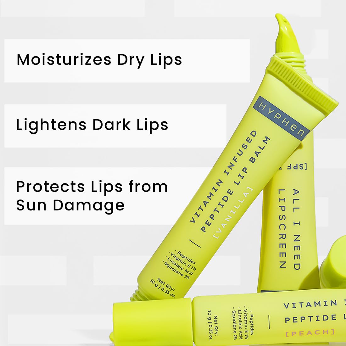 Hyphen Lip care combo for Dry & Chapped Lips | Vanila Lip Balm, Peach Lip Balm & SPF 30 Lip Screen Value Pack of 3 | Hydrating & Moisturizing Lip Balm for Men & Women