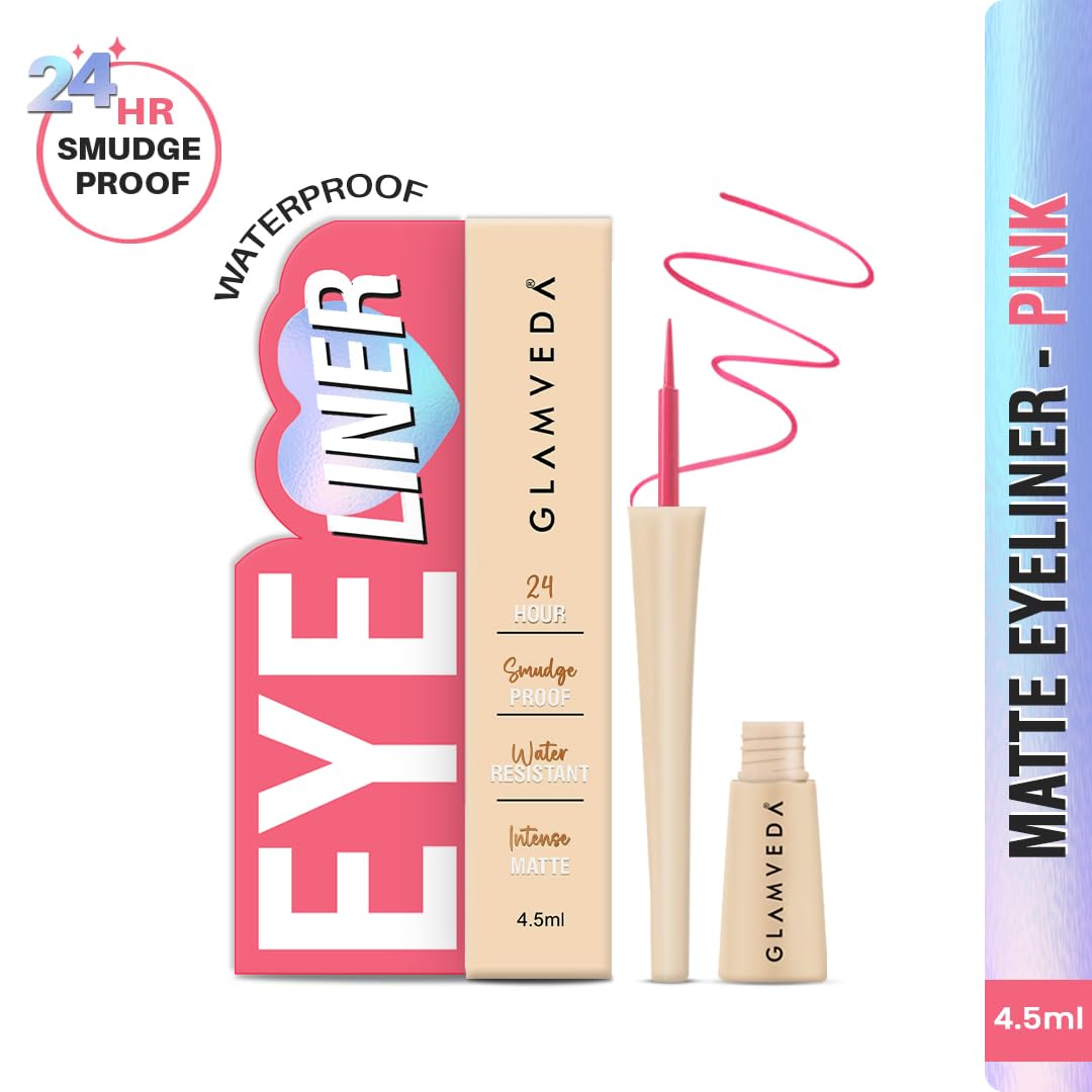 Glamveda Super Matte Liquid Eyeliner – Pink, Smudge-Proof, Waterproof, Quick Drying | 24-Hour Long Stay | Smooth Application | Bold, Clean, Smudge-Free Look